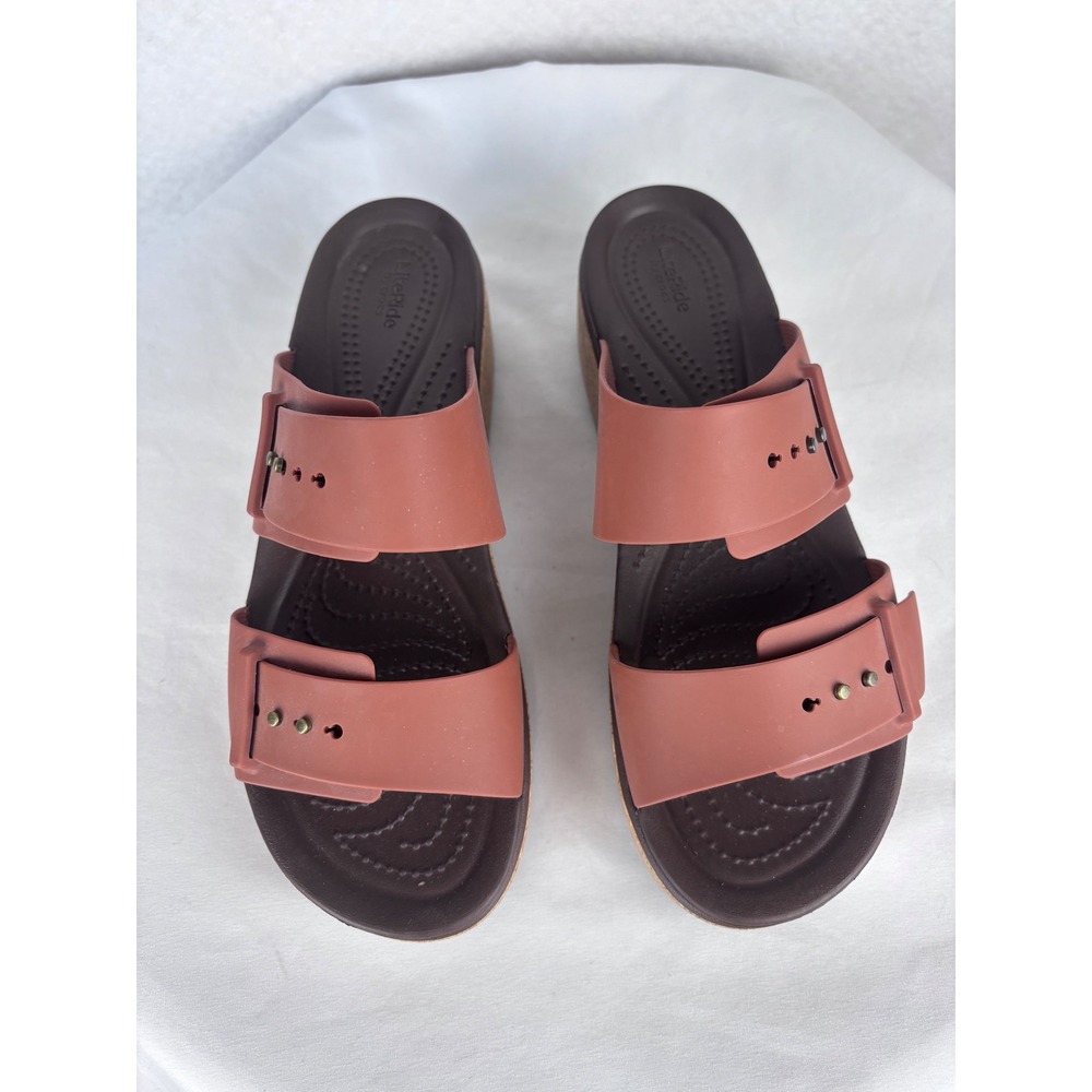 Crocs Literide Buckle Slide Sandals Wedge Platform Cork Brown Women's 9 Comfort - Picture 5 of 6
